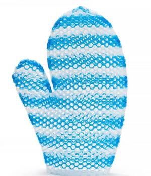Мочалка рукавичка бело-голубая